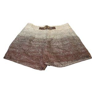 Anthropologie Coquille Scribble Shorts Size 2 Linen Blend Brown Cream Ombre